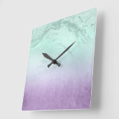 パープエレガントルモダン&ミントグリッター大理石 スクエア壁時計 (傾斜)