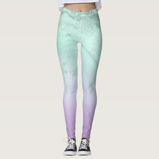 パープエレガントルモダン&ミントグリッター大理石 レギンス (正面)