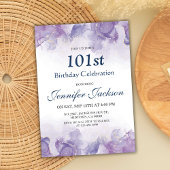パープエレガントルモダン&金ゴールドフローラ101歳の誕生日 招待状