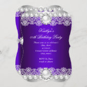 パープエレガントル王室のレースパールバースデーパーティー 招待状 (正面/裏面)