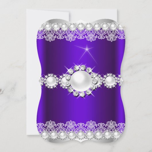 パープエレガントル王室のレースパールバースデーパーティー 招待状 (裏面)