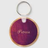 パープエレガントル素朴と金ゴールドモノグラパーソナライズされたム キーホルダー (裏面)