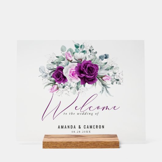 パープエレガントル素朴赤面結婚の歓迎 アクリルサイン (正面)