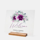 パープエレガントル素朴赤面結婚の歓迎 アクリルサイン (傾斜)