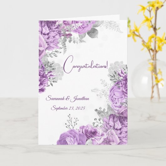 パープエレガントル結婚フローラパーソナライズされたズ カード (黄色い花)