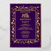 パープエレガントル金ゴールド70カスタム歳の誕生日パーティー 箔招待状 (正面)