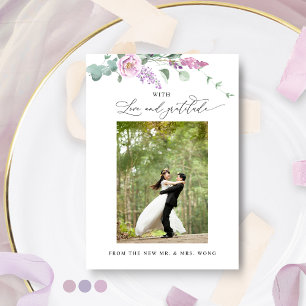 パープエレガントル、ムーヴパステルフローラの結婚写真 サンキューカード