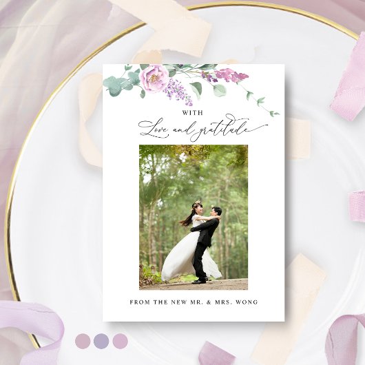 パープエレガントル、ムーヴパステルフローラの結婚写真 サンキューカード