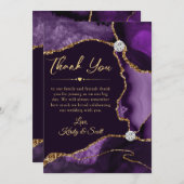 パープエレガントル&金ゴールドフェイクグリッターアゲテ結婚ス サンキューカード (正面/裏面)