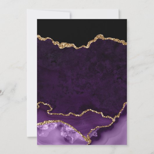 パープエレガントル&金ゴールドフェイクグリッターアゲテ結婚ス 招待状 (裏面)