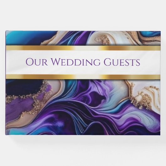 パープエレガントル、金ゴールド、ティール（緑がかった色）結婚ズ ゲストブック (正面)