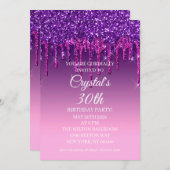 パープカスタムルグリッタードリップハッピーバースデー 招待状 (正面/裏面)