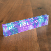 パープカラフルルブルー絞り染め先生 デスクネームプレート (側面)