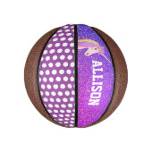 パープガーリールグリッターユニコーンキッパーソナライズされたズ ミニバスケットボール (縦)