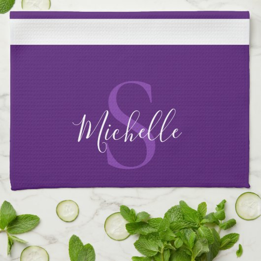 パープスタイリッシュルエレガントシンプルストライプのモノグラム キッチンタオル (折り畳み)