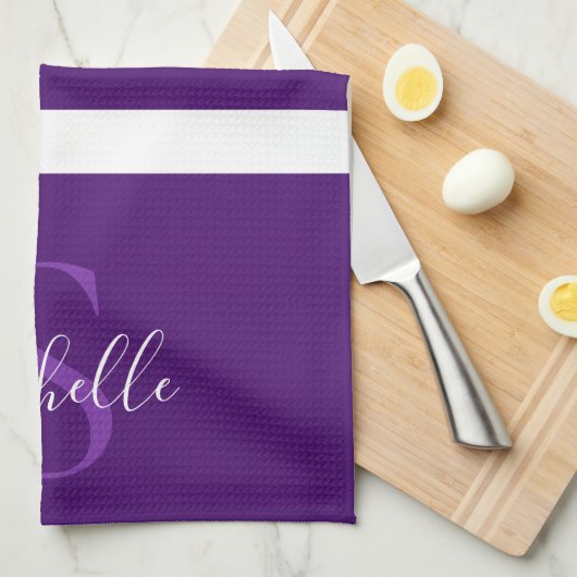 パープスタイリッシュルエレガントシンプルストライプのモノグラム キッチンタオル (四つ折り)