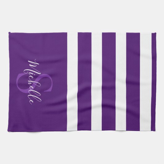 パープスタイリッシュルエレガントシンプルストライプのモノグラム キッチンタオル (横)