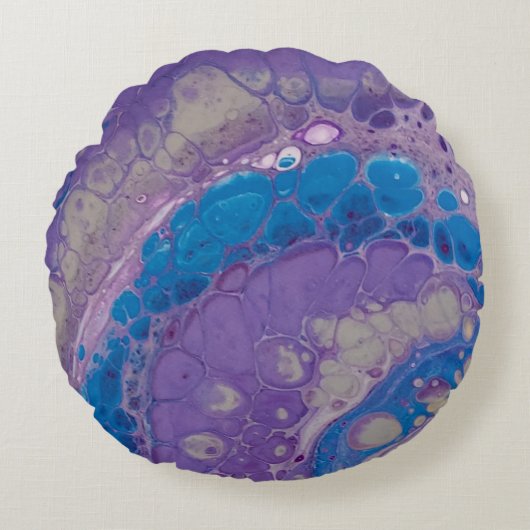 パープスタイリッシュルモダンブルーグレー抽象芸術 ラウンドクッション (正面)