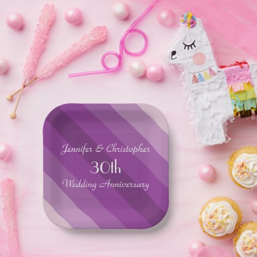 パープストライプのル30結婚周年 ペーパープレート (パーティー)