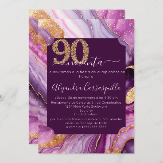 パープスペインのルエレガントアゲート90th誕生日パーティー 招待状