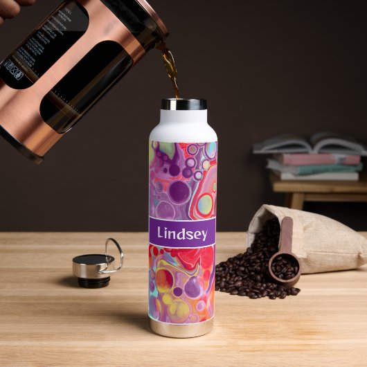 パープパーソナライズされたラレッド絵画の流動的な芸術 ウォーターボトル (コーヒー)