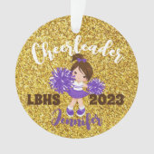 パープパーソナライズされたルと金ゴールドチアリーティングオーナメント オーナメント (正面)