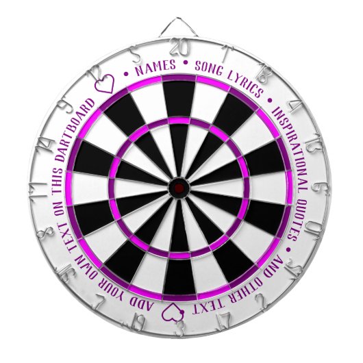 パープパーソナライズされたルはっきりしたフシアB&W文字 ダーツボード (正面)