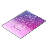 パープパーソナライズされたルガーリーグリッタースパークル名 ノートブック (左側)