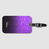 パープパーソナライズされたルガーリーグリッターブラックグラデーション ラゲッジタグ (正面横)