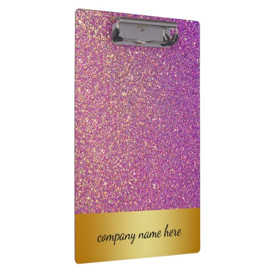 パープパーソナライズされたルピンクグリッターの輝きフェイク クリップボード (右)