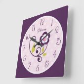 パープパーソナライズされたルフラワー子供部屋時計 スクエア壁時計 (傾斜)