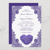 パープパーソナライズされたル素朴レースアジサイ結婚ズ 招待状 (正面/裏面)
