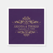パープパーソナライズされたル結婚紙ナエレガントプキンス スタンダードカクテルナプキン (正面)