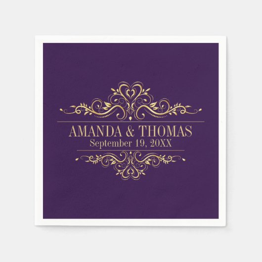 パープパーソナライズされたル結婚紙ナエレガントプキンス スタンダードカクテルナプキン (正面)