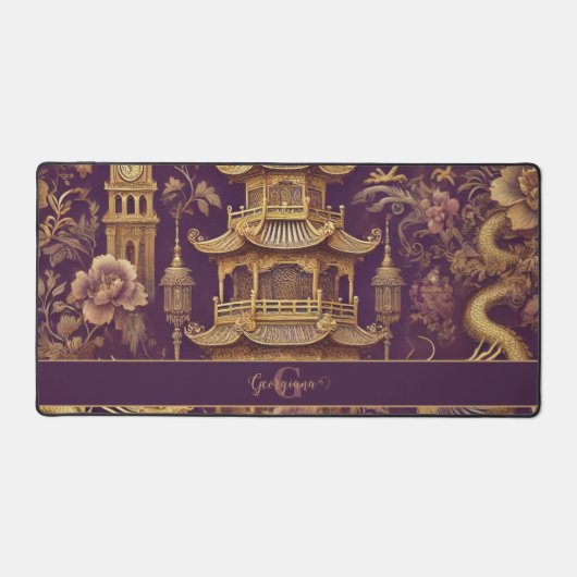 パープパーソナライズされたル&金ゴールドチビクトリアンノイスリー デスクマット (正面)
