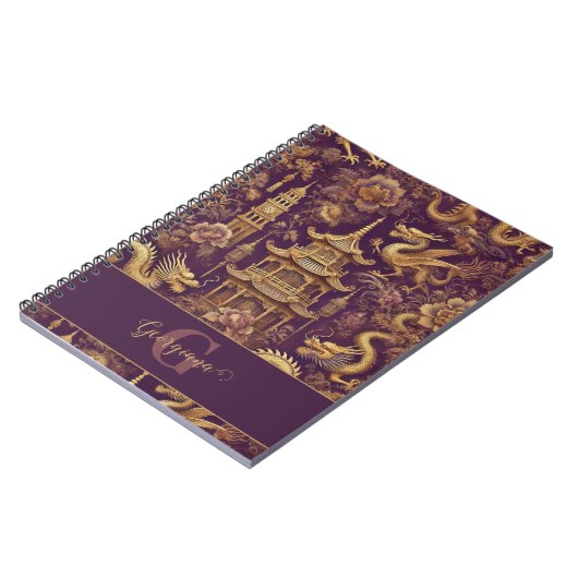 パープパーソナライズされたル&金ゴールドチビクトリアンノイスリー ノートブック (左側)