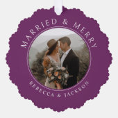 パープメリールの結婚写真クリスマス オーナメントカード (正面)