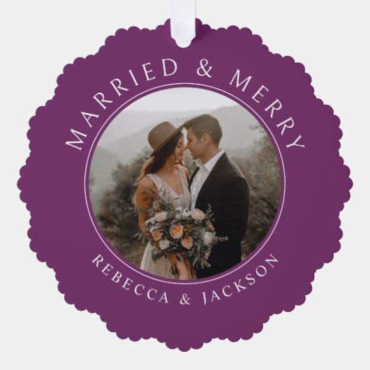 パープメリールの結婚写真クリスマス オーナメントカード (正面)