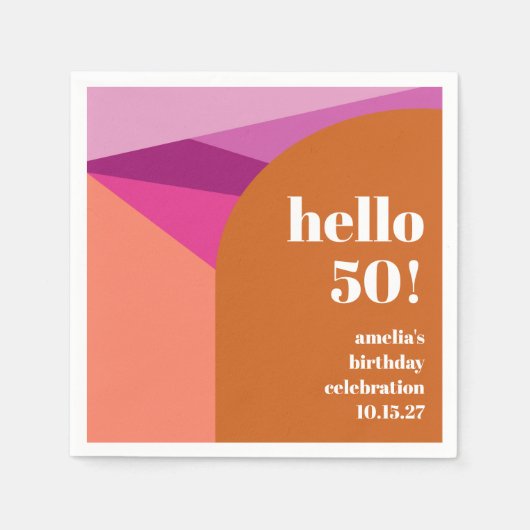 パープモダンラコッタアートカスタム誕生日50 スタンダードカクテルナプキン (正面)