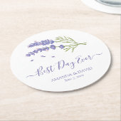 パープモダンラベンダーフローラ結婚ズ ラウンドペーパーコースター (アングル)