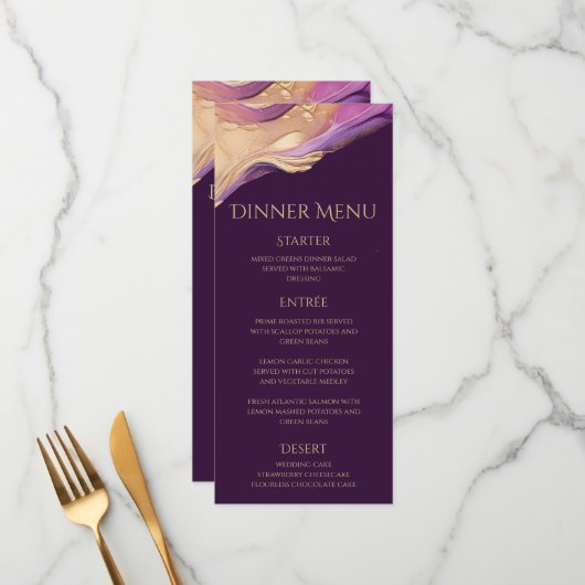 パープモダンリと金ゴールド結婚ズディナー&バー メニュー (正面/裏面インサイチュ)