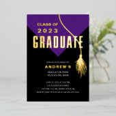 パープモダンルはっきりしたグラードキャップ卒業 箔招待状 (立ち正面)
