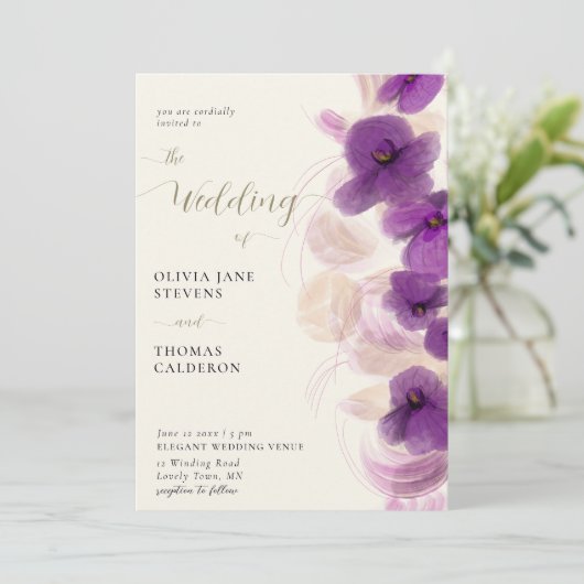 パープモダンルエレガントランリースシック結婚ス 招待状 (スタンド正面)