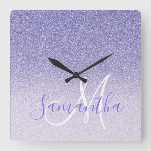 パープモダンルグリッタースパパーソナライズされたークルズ スクエア壁時計 (正面)