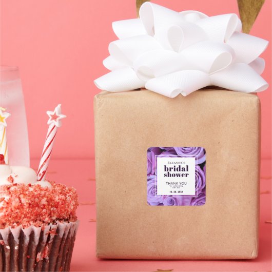 パープモダンルバラブライダルシャワーありがとう好意 スクエアシール (パーティー)