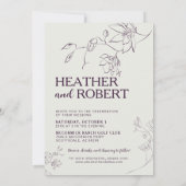 パープモダンルフローラボタニカル結婚ボホズ 招待状 (裏面)