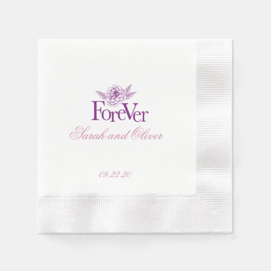 パープモダンルプル結婚フローラ 縁ありカクテルナプキン (正面)