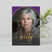 パープモダンルミニマルアーチ60番目の誕生日 箔招待状 (立ち正面)