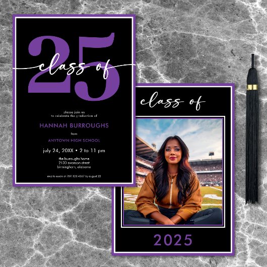 パープモダンルミニマルスクリプト卒業パーティー 招待状