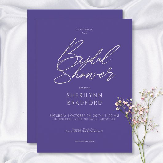 パープモダンルミニマルブライダルシャワー 招待状